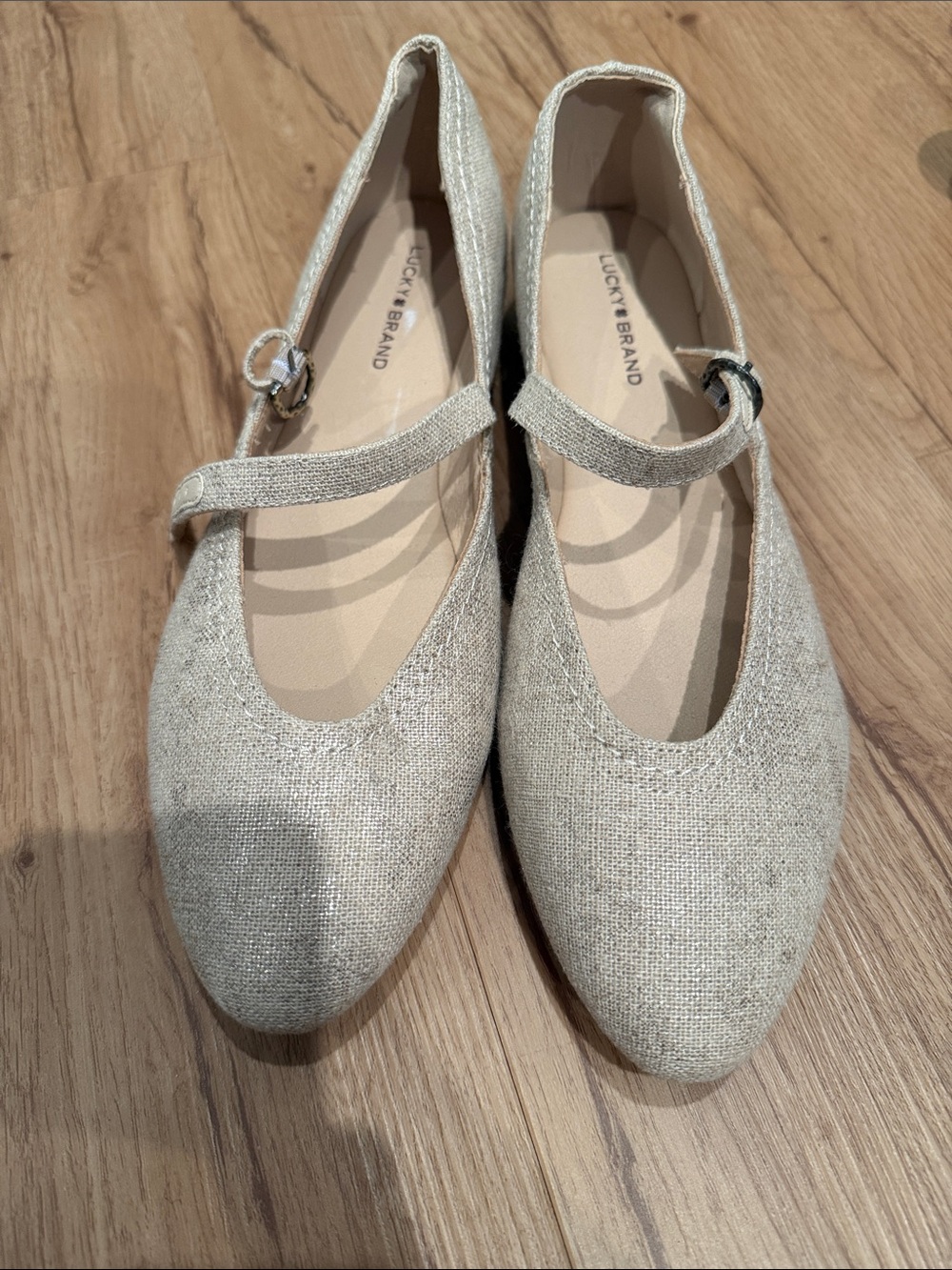 NWOT Lucky Brand Neutral Linen-Look Mary Jane Flats in Natural Beige